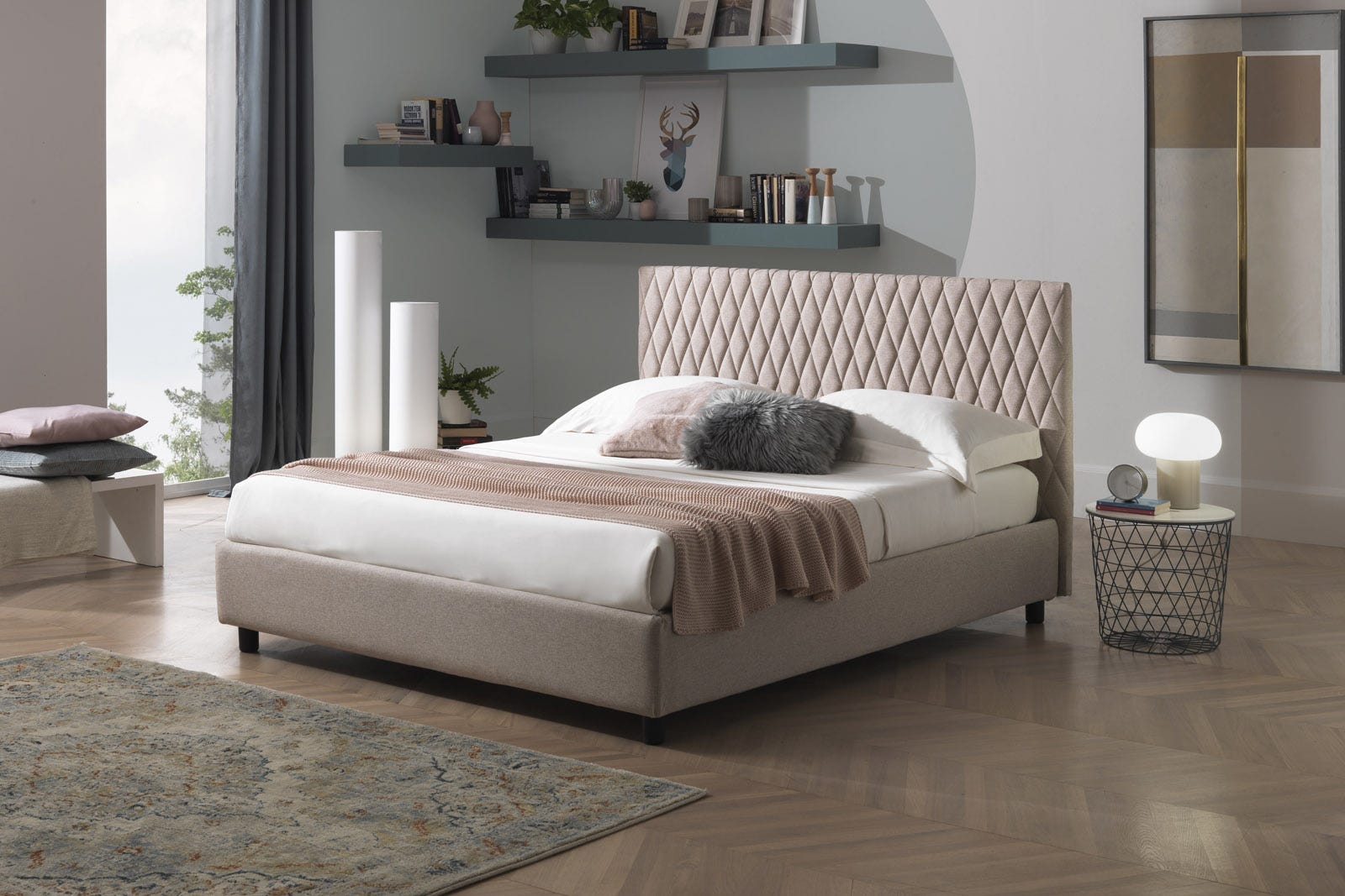 Letto contenitore Bahia cipria 160x195 e Materasso memory