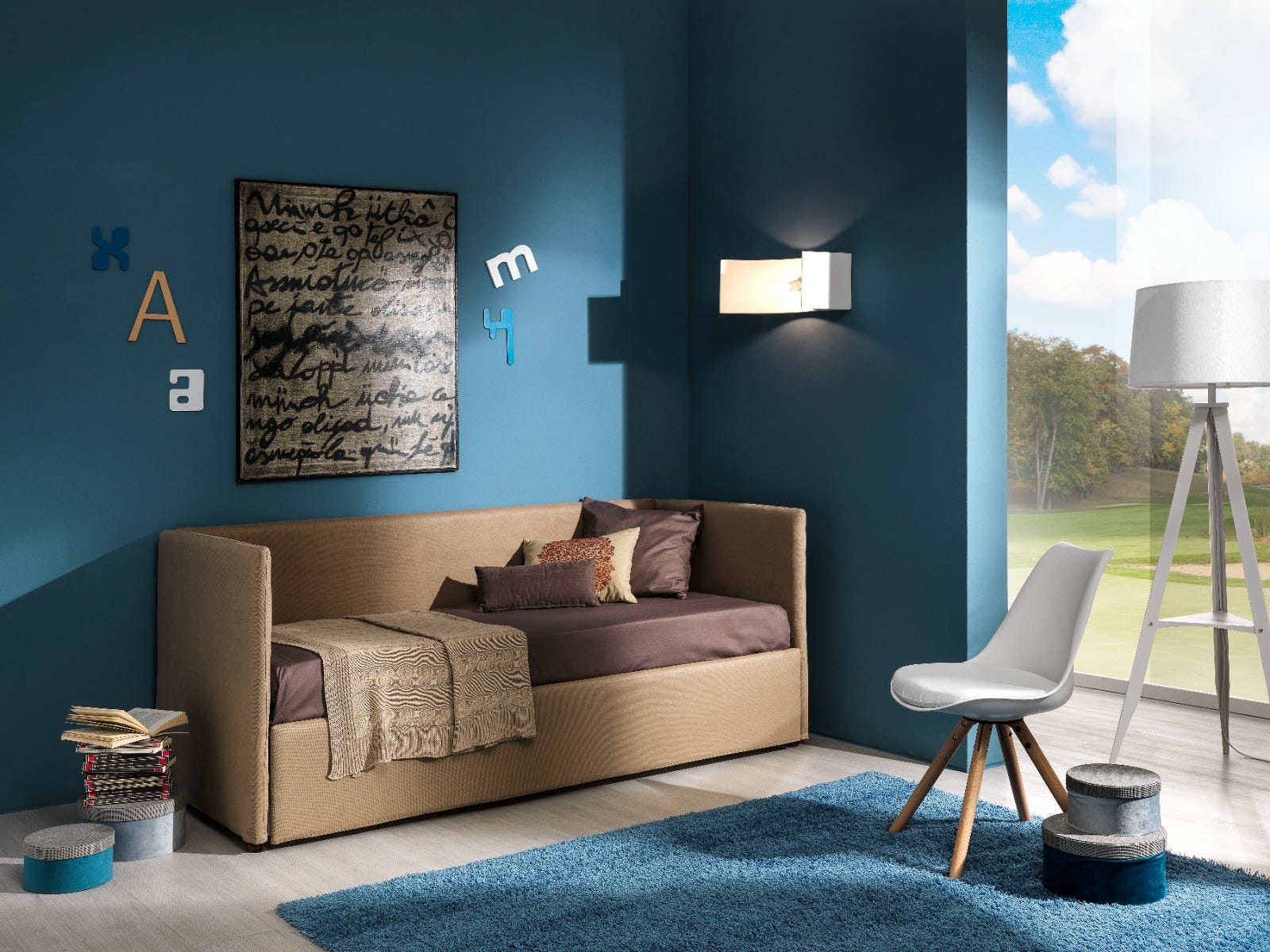 Letto singolo Giove con testata, pediera e sponda laterale